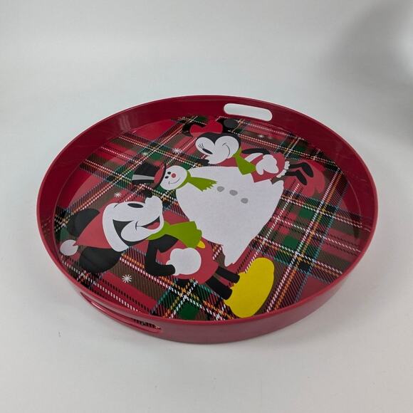 Mickey Minnie Mouse Christmas Tray Plates Serving Melamine Plaid Red Green New - Picture 8 of 16